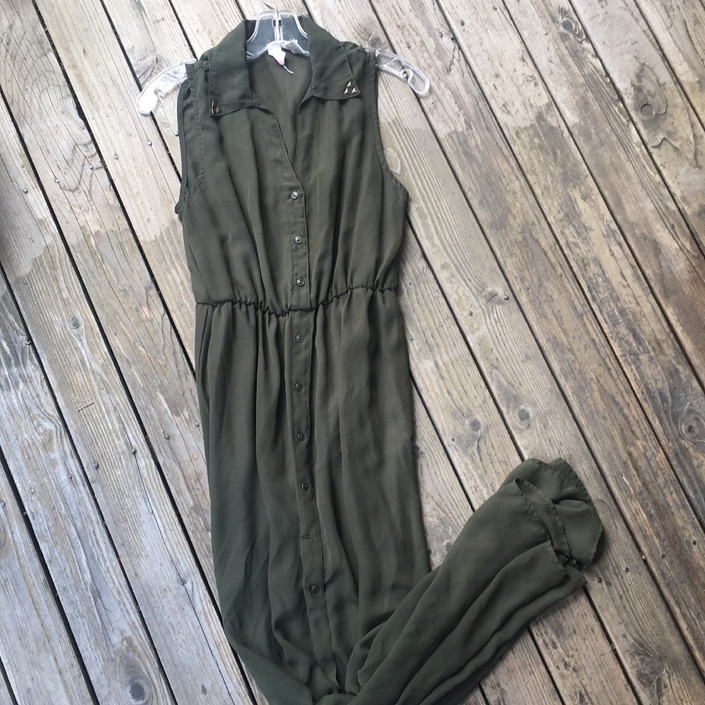 Dark Green Maxi Dress With Slip & Bottons